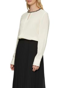 Langarmbluse s.Oliver BLACK LABEL, Damen, Gr. 38, beige (ecru), Obermaterial: 100% Viskose, unifarben, regular fit taillenbedeckt, Rundhals, Manschette, Blusen Langarmbluse, mit dekorativer Applikation am Ausschnitt
