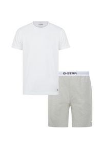 G-Star Raw Pyjama G-STAR "SLATE, T-SHIRT & SHORTS", Herren, Gr. M, hellwei&szlig;, grau marl, Jersey, Obermaterial: 95% Baumwolle, 5% Elasthan, unifarben, regular fit normal, Rundhals, abgesteppte Kante, Homewear-Sets Pyjama, Regular Fit in Baumwoll-Qualit&auml;t