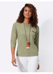 3/4-Arm-Shirt Casual Looks "Ringelshirt", Damen, Gr. 50, gr&uuml;n (schilf, wei&szlig;, geringelt), 100% Baumwolle, gemustert, gestreift, mehrfarbig, U-Boot-Ausschnitt, Shirts 3/4-Arm-Shirt