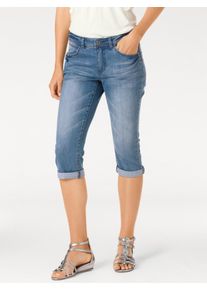 3/4-Hose Heine, Damen, Gr. 46, Normalgr&ouml;&szlig;en, blau (blau stone), 98% Baumwolle, 2% Elasthan, Miedereinsatz:15% Elasthan, 85% Polyamid, unifarben, knielang, Hosen 3/4-Hose