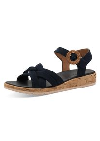 Sandalette Tamaris, Damen, Gr. 37, blau (navy), Ziegenveloursleder, unifarben, Schuhe Sandalette, Plateau, Sommerschuh, Riemchensandale mit h&uuml;bscher Zierschnalle