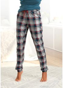 Schlafhose s.Oliver, Damen, Gr. 44/46, N-Gr, bunt (wei&szlig;, weinrot, petrol, kariert), Jersey, Obermaterial: 50% Baumwolle, 50% Viskose, gemustert, kariert, mehrfarbig, Basic, Basic lang, Hosen Schlafhose, mit Allover-Muster und kontrastfarbener Kordel