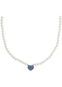 Kette mit Anh&auml;nger Amor "Herz, Trachtenschmuck, Volksfest", blau (silberfarben, blau, wei&szlig;), Halsketten, Damen, Perlen Silber 925 (Sterlingsilber), L: 45, Perlen, Silber 925 (Sterlingsilber), Kette mit Anh&auml;nger, mit Kristallglas - mit Muschelkernperle