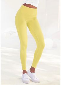 Leggings Lascana, Damen, Gr. 56/58, N-Gr, gelb, Single Jersey, Obermaterial: 95% Baumwolle, 5% Elasthan, unifarben, Basic, Basic lang, Hosen Leggings, mit breitem B&uuml;ndchen