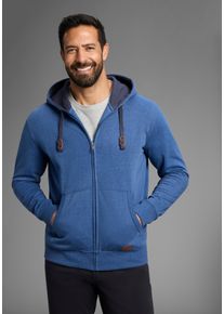 MAN'S WORLD Kapuzensweatjacke MAN'S WORLD, Herren, Gr. XL, blau meliert, angeraute Sweatware, Obermaterial: 60% Baumwolle, 40% Polyester. Kapuzenfutter: 100% Baumwolle, normal, Rippb&uuml;ndchen, Sweatjacken Kapuzensweatjacke, mit kontrastfarbigem Innenfutter, Topseller