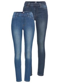 Jeansjeggings Arizona, Damen, Gr. 46, N-Gr, blau (dkblus, bluus), Jeans, Obermaterial: 80% Baumwolle, 19% Polyester, 1% Elasthan, clean, Basic, eng lang, Jeans Jeansjeggings, enge Passform, R&ouml;hrenjeans, Used-Look-Waschung, hohe Leibh&ouml;he