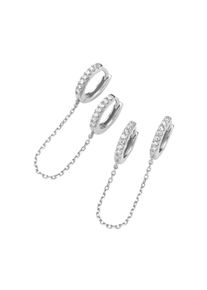 Paar Creolen "Klappcreolen mit Zirkonia, Silber 925", silber, Giorgio Martello MILANO, Ohrringe, Damen, Silber 925 (Sterlingsilber), Paar Creolen