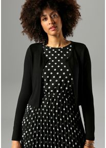 Bolero Aniston SELECTED, Damen, Gr. 42, schwarz, Jersey, Obermaterial: 94% Viskose, 6% Elasthan, unifarben, Basic, figurumspielend taillenlang, Rundhals, Strickjacken Bolero, mit 2 Kn&ouml;pfen, Topseller
