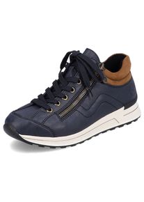 Sneaker Rieker, Damen, Gr. 42, blau (blau, braun), Synthetik, Schuhe Sneaker, mit weichem Schaftrand, Freizeitschuh, Halbschuh, Schn&uuml;rschuh