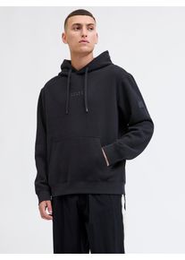 Jack & Jones Kapuzensweatshirt JACK & JONES "JCOPOINT SWEAT BADGE HOOD BF", Herren, Gr. S, schwarz print:jj, angeraute Sweatware, Obermaterial: 72% Baumwolle, 28% Polyester, unifarben, relaxed fit, Rippb&uuml;ndchen, Sweatshirts Kapuzensweatshirt