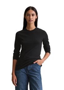 Marc O'Polo Langarmshirt MARC O'POLO DENIM, Damen, Gr. S, schwarz, Rippware, Obermaterial: 96% Baumwolle, 4% Elasthan, unifarben, slim fit normal, Rundhals, abgesteppte Kante, Shirts Langarmshirt, Rundhalsausschnitt, slim fit, Bio-Baumwolle