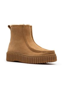 Winterboots Clarks "Torhill Cozy", Damen, Gr. 36, hellbraun, Veloursleder, Schuhe Winterboots, Plateauboots mit modischer Ziernaht