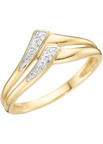 Fingerring Firetti "Schmuck Geschenk Gold 375 Damenring Goldring V-f&ouml;rmig bicolor" Gr. 17, gold (gelbgoldfarben, wei&szlig;goldfarben), Fingerringe, Damen, 17, 0,01 P2 = erkennbare Einschl&uuml;sse, Diamanten Gelbgold 375, 2mm, Diamanten, Gelbgold 375, Fingerring, mit Diamanten