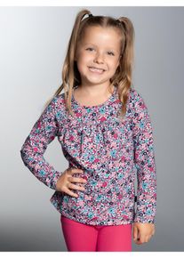 Sweatshirt TRIGEMA "TRIGEMA Langarmshirt mit s&uuml;&szlig;em Bl&uuml;mchen-Print", M&auml;dchen, Gr. 128, blau (wei&szlig;, neutral), Single Jersey, 100% Baumwolle, Basic, Rundhals, Sweatshirts Sweatshirt