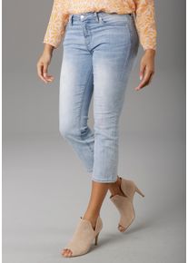 Straight-Jeans Aniston SELECTED, Damen, Gr. 46, N-Gr, blau (light, blau, washed), Denim/Jeans, Obermaterial: 80% Baumwolle, 18% Polyester, 2% Elasthan, figurbetont ca. Mitte Wade, Jeans Straight-Jeans, in verk&uuml;rzter cropped L&auml;nge