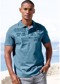 Poloshirt John Devin "mit Print", Herren, Gr. S (44/46), blau, Slub, Obermaterial: 100% Baumwolle, bedruckt, regular fit, Rundhals, abgesteppte Kante, Shirts Poloshirt, Regular-Fit, aus Slub-Qualit&auml;t, mit Print, Topseller