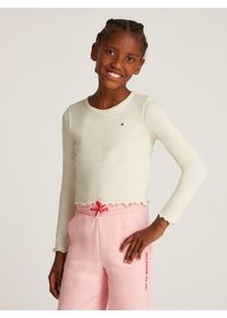 Langarmshirt Tommy Hilfiger "SLUB KNIT TOP LS", M&auml;dchen, Gr. 6 (116), beige (calico), Jersey, Obermaterial: 60% Baumwolle, 40% Polyester, unifarben, regular fit, Rundhals, gewellter Abschluss, Shirts Langarmshirt, mit gewelltem Saum