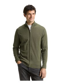 Strickjacke Tom Tailor, Herren, Gr. M, tea leaf melange, Strick, Obermaterial: 100% Baumwolle, meliert, regular fit taillenbedeckt, ohne Ausschnitt, Rippb&uuml;ndchen, Strickjacken Strickjacke, mit Logo Stickerei, Topseller