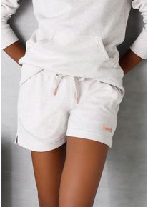 Relaxshorts BENCH. LOUNGEWEAR, Damen, Gr. 44/46, N-Gr, beige (beige, meliert), Sweatware, Obermaterial: 90% Baumwolle, 10% Polyester, meliert, unifarben, Basic, Basic kurz, Hosen Relaxshorts, Sweathose mit kurzen Seitenschlitzen und seitliche Taschen, Loungewear, Topseller