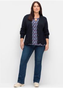 Bootcut-Jeans sheego, Damen, Gr. 50, Normalgr&ouml;&szlig;en, blau (dunkelblau denim), 99% Baumwolle, 1% Elasthan, unifarben, lang, Jeans Bootcut-Jeans