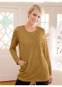 Langarmshirt Classic Basics "Winter-Shirt", Damen, Gr. 40, gelb (ocker, schwarz, meliert), 95% Polyester, 5% Elasthan, meliert, Rundhals, Shirts Langarmshirt