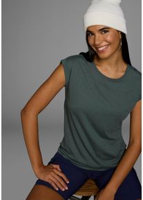 Boysen's T-Shirt BOYSEN'S, Damen, Gr. 32, gr&uuml;n (salbeigr&uuml;n), Jersey, Obermaterial: 50% Baumwolle, 50% Polyester, clean, unifarben, Basic, figurumspielend, Rundhals, mit Aufschlag, Shirts T-Shirt, Kurzarm, unifarben, Rundhals, f&uuml;r Freizeit und Alltag, Topseller