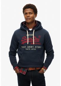 Kapuzensweatshirt Superdry "SD-VL HERITAGE RELAXED HOOD", Herren, Gr. L, blau (trench navy), Jersey, Obermaterial: 55% Baumwolle, 45% Polyester, bedruckt, relaxed fit normal, ohne Ausschnitt, Rippb&uuml;ndchen, Sweatshirts Kapuzensweatshirt