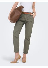 Chinohose Only "ONLBIANA &ndash; Chinohose mit G&uuml;rtel und Umschlagsaum", Damen, Gr. 38, L&auml;nge 32, smokey olive, Web, Obermaterial: 98% Baumwolle, 2% Elasthan, unifarben, slim fit kn&ouml;chellang, Hosen Chinohose, slim fit, modisch, Web, Baumwollmischung