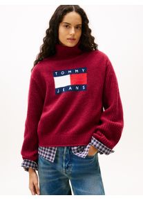 Rollkragenpullover Tommy Jeans "TJW TURTLENECK FLAG SWEATER EXT", Damen, Gr. XXL (44), lavish cerise, Strick, Obermaterial: 53% Polyester, 38% Nylon, 9% Wolle, gemustert, regular fit normal, Rundhals, Pullover Rollkragenpullover