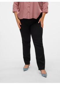 Straight-Jeans Vero Moda CURVE "VMCFLASH MR STRAIGHT J LI140 GA CUR NOOS", Damen, Gr. 46, L&auml;nge 32, schwarz, Denim/Jeans, Obermaterial: 57% Modal, 39% Polyester, 2% Elasthan, 2% Viskose, unifarben, straight fit, Jeans Straight-Jeans