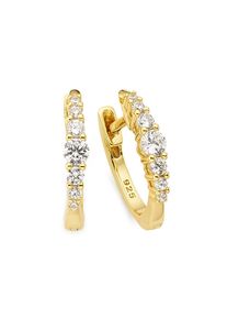 Paar Creolen Firetti "Schmuck, Geschenk, Silber gelbgoldfarben vergoldete Klappcreolen", gelbgoldfarben, kristallwei&szlig;, kristallwei&szlig;, Ohrringe, Damen, Silber 925 (Sterlingsilber), Paar Creolen, mit Zirkonia (synth.)