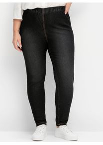 Jeansleggings sheego, Damen, Gr. 46, Normalgr&ouml;&szlig;en, schwarz (schwarz denim), 81% Baumwolle, 17% Polyester, 2% Elasthan, unifarben, lang, Jeans Jeansleggings