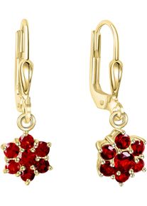 Paar Ohrh&auml;nger Firetti "Schmuck Geschenk, Ohrringe Bl&uuml;te, Gold 333", gold (gelbgoldfarben, rot, rot), Ohrringe, Damen, Gelbgold 333, Paar Ohrh&auml;nger, mit Granat