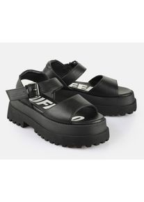 Plateausandale Buffalo "PLUTO JOJO", Damen, Gr. 41, schwarz, Lederimitat, Schuhe Plateausandale, Riemchensandale, Festival-Sandale, Sommerschuh mit Plateau