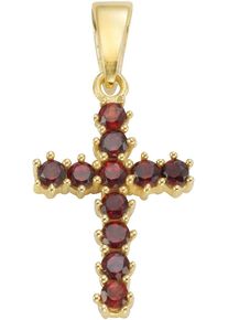 Kreuzanh&auml;nger Firetti "Schmuck Geschenk Gold 333 Halsschmuck Anh&auml;nger Kreuz", gold (gelbgoldfarben, rot, rot), Schmuckanh&auml;nger, Damen, Gelbgold 333, 0,71 g, Kreuzanh&auml;nger, mit Granat