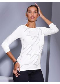 CR&Eacute;ATION L Langarmshirt CREATION L "Shirt", Damen, Gr. 40, beige (ecru), 95% Viskose, 5% Elasthan, unifarben, U-Boot-Ausschnitt, Shirts Langarmshirt