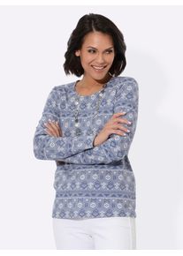 Langarmshirt Casual Looks "Shirt", Damen, Gr. 38, blau (taubenblau, bedruckt), 100% Baumwolle, ethno, gemustert, mehrfarbig, Rundhals, Shirts Langarmshirt