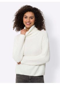 Strickpullover Heine "Pullover", Damen, Gr. 40, beige (ecru), 72% Polyacryl, 18% Polyester, 10% Polyamid, unifarben, Pullover Strickpullover