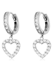 Paar Creolen Firetti "Schmuck Geschenk Silber 925 Ohrschmuck Herz", bunt (silberfarben, wei&szlig;, kristallwei&szlig;), Ohrringe, Damen, Silber 925 (Sterlingsilber), Paar Creolen, mit Zirkonia (synth.)