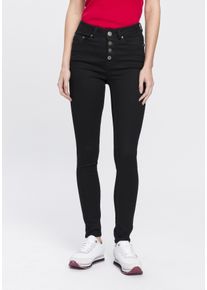 Skinny-fit-Jeans Arizona "Ultra Stretch", Damen, Gr. 34, N-Gr, schwarz (schwarz schwarz), Denim/Jeans, Obermaterial: 63% Baumwolle, 32% Polyester, 5% Elasthan, leichte Abriebeffekte, skinny fit kn&ouml;chellang, Jeans Skinny-fit-Jeans, extra-enger Beinschnitt, hohe Leibh&ouml;he, kn&ouml;chellang