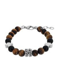 Armband Amor "Kreuz", edelstahlfarben, schwarz, braun, schwarz, braun, Armb&auml;nder, Herren, 22cm, Edelstahl, Armband, mit Achat