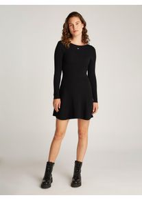 Strickkleid Tommy Jeans "TJW F&F CABLE SWEATER DRESS", Damen, Gr. M (38), N-Gr, schwarz, Strick, Obermaterial: 65% Baumwolle, 35% Polyamid, Strukturmuster, tailliert kurz, R&uuml;ckenausschnitt, Strickkante kontrastfarben, Kleider Strickkleid, mit Zopfmuster