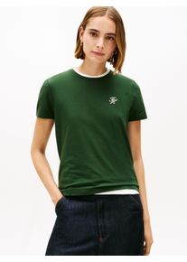 Kurzarmshirt Tommy Hilfiger "TH SCRIPT REG C-NK SS TEE", Damen, Gr. L (40), national forest, Single Jersey, Obermaterial: 95% Baumwolle, 5% Elasthan, unifarben, regular fit normal, Rundhals, Shirts Kurzarmshirt, Stretch, Baumwollmischung, regular fit