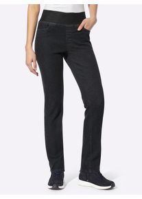 Schlupfjeans Heine, Damen, Gr. 46, Normalgr&ouml;&szlig;en, schwarz (schwarz denim), 81% Baumwolle, 17% Polyester, 2% Elasthan, unifarben, lang, Jeans Schlupfjeans
