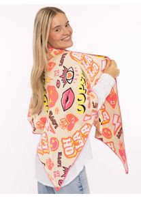 Dreieckstuch Zwillingsherz "OOPS", Damen, beige bunt, Strick, Materialmix, gemustert, mehrfarbig, Modet&uuml;cher Dreieckstuch, Statement Muster, Strick, w&auml;rmend