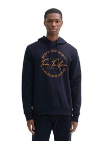 Kapuzensweatshirt Tom Tailor, Herren, Gr. M, blau (sky captain blau), Sweatware, Obermaterial: 70% Baumwolle, 30% Polyester, bedruckt, unifarben, regular fit h&uuml;ftbedeckend, Rundhals, B&uuml;ndchen, Sweatshirts Kapuzensweatshirt, mit gro&szlig;em Logo-Frontprint