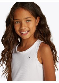 Tanktop Tommy Hilfiger "ESSENTIAL RIB LACE TANK TOP", M&auml;dchen, Gr. 10 (140), wei&szlig;, Rippware, Obermaterial: 95% Baumwolle, 5% Elasthan, unifarben, normal, Rundhals, Tops Tanktop, mit Spitze, mit Logostickerei