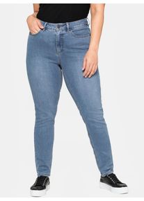 Stretch-Jeans sheego, Damen, Gr. 80, Langgr&ouml;&szlig;en, blau (blau denim), 37% Viskose, 34% Baumwolle, 27% Polyester, 2% Elasthan, unifarben, lang, Jeans Stretch-Jeans