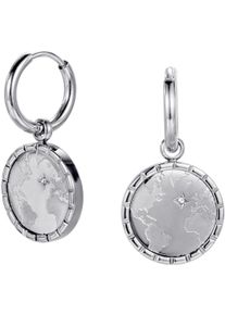 Paar Creolen Firetti "Schmuck Geschenk Edelstahl Ohrschmuck Ohrringe Planet Earth Welt", silber (edelstahlfarben, kristallwei&szlig;, kristallwei&szlig;), Ohrringe, Damen, 14mm, Edelstahl, Paar Creolen, mit Zirkonia (synth.) - Einh&auml;nger abnehmbar