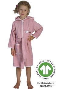 W&ouml;rner Kinderbademantel W&Ouml;RNER "Dinofamilie" Gr. 98, rosa, 98/104, Baumwolle, Hausm&auml;ntel, Kinderbademantel, Biobaumwolle, mit Stickerei, mit Tasche